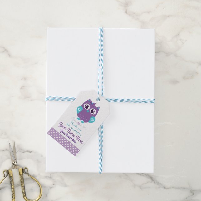 Customizable Purple Teal Owl Thank You Tag (With Twine)