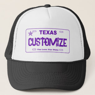 Customizable purple Texas license plate hat