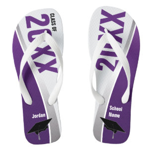 Customizable Purple & White Graduation Flip Flops