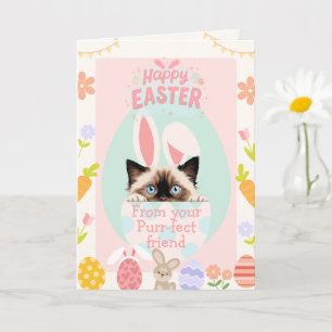 Customizable Purr-fect Ragdoll Cat Bunny Easter Card