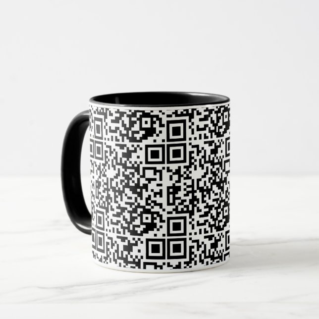 Customizable QR Code Black & White Abstract Geek Mug (Front Left)