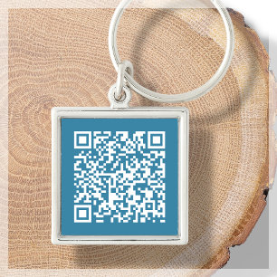 Customizable QR Code Blue Keychain