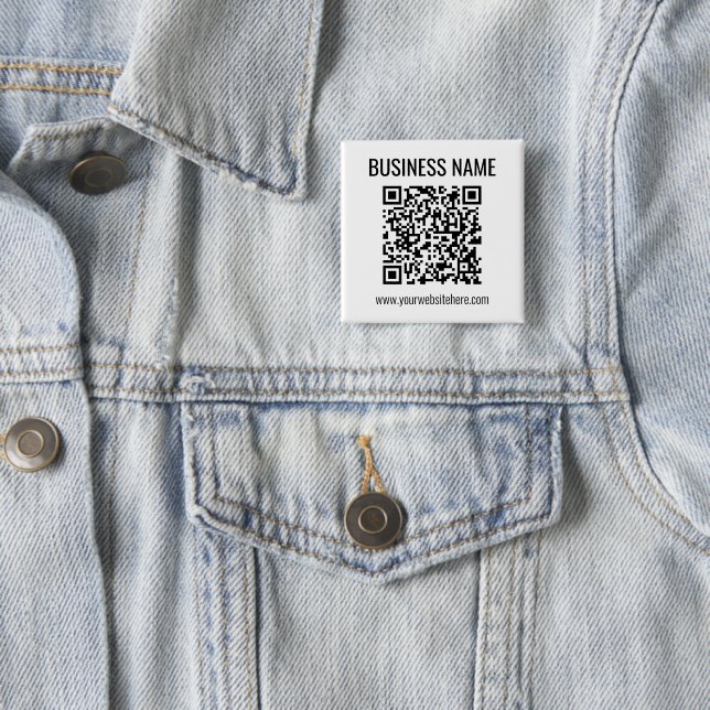 Customizable QR code & Business Name 2 Inch Square Button (In Situ)