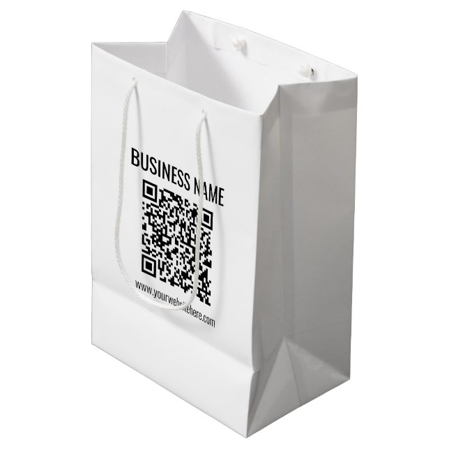 Customizable QR code & Business Name Medium Gift Bag (Front Angled)