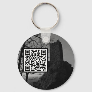 Customizable QR Code Castle Ruins Gothic Keychain