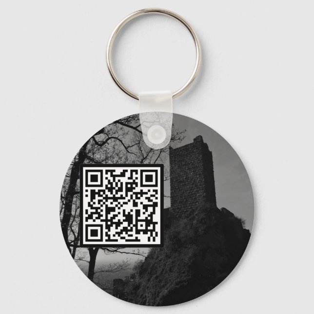 Customizable QR Code Castle Ruins Gothic Keychain (Front)
