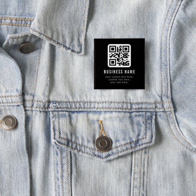 Customizable QR Code & Editable Text Design 2 Inch Square Button (In Situ)