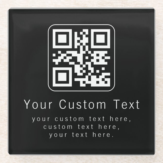 Customizable QR Code & Editable Text Template Glass Coaster (Front)