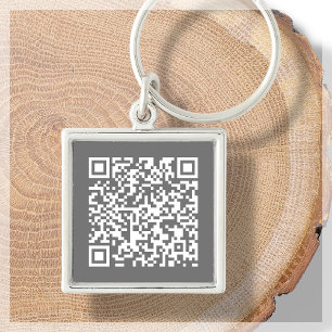 Customizable QR Code Grey & White Keychain