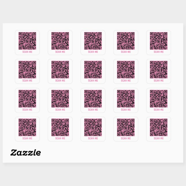 Customizable QR code SCAN ME pink Square Sticker (Sheet)