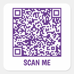 Customizable QR code SCAN ME purple Square Sticker