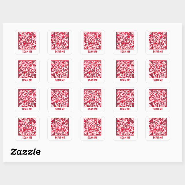 Customizable QR code SCAN ME red Square Sticker (Sheet)