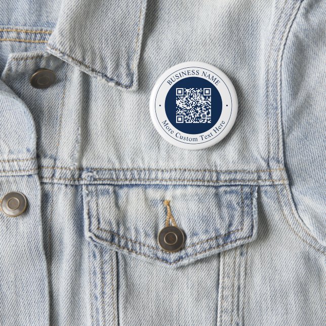 Customizable QR code & Text | Dark Navy Blue 2 Inch Round Button (In Situ)