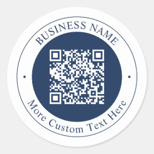 Customizable QR code & Text   Dark Navy Blue Classic Round Sticker