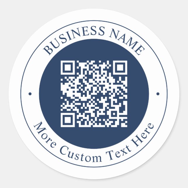 Customizable QR code & Text | Dark Navy Blue Classic Round Sticker (Front)