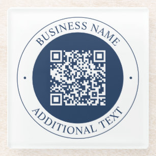 Customizable QR code & Text Dark Navy Blue Glass Coaster