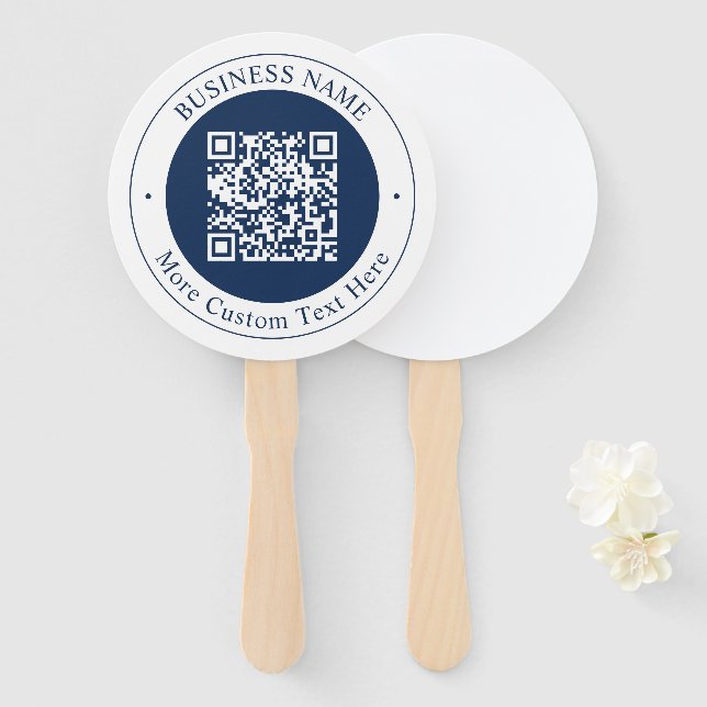 Customizable QR code & Text | Dark Navy Blue Hand Fan (Front and Back)