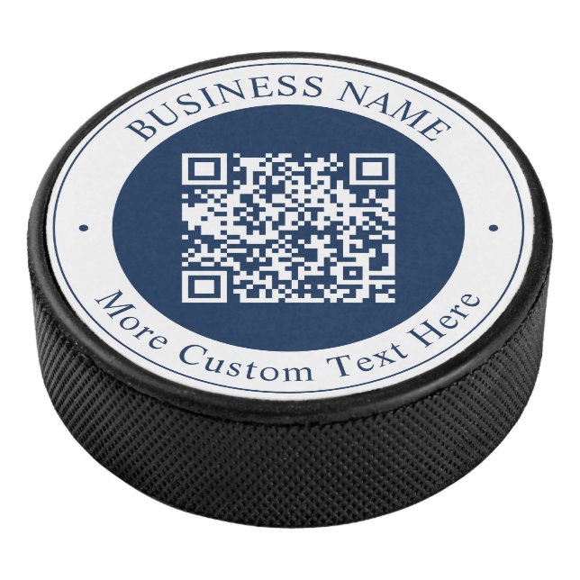 Customizable QR code & Text | Dark Navy Blue Hockey Puck (3/4)