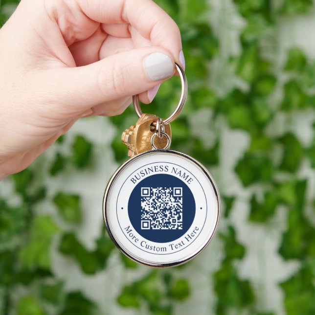 Customizable QR code & Text | Dark Navy Blue Keychain (Hand)