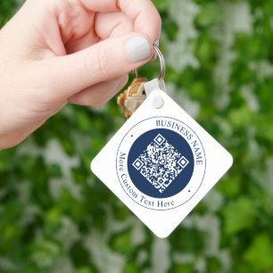 Customizable QR code & Text   Dark Navy Blue Keychain