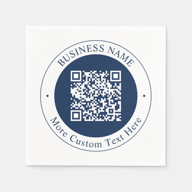 Customizable QR code & Text | Dark Navy Blue Napkin (Front)