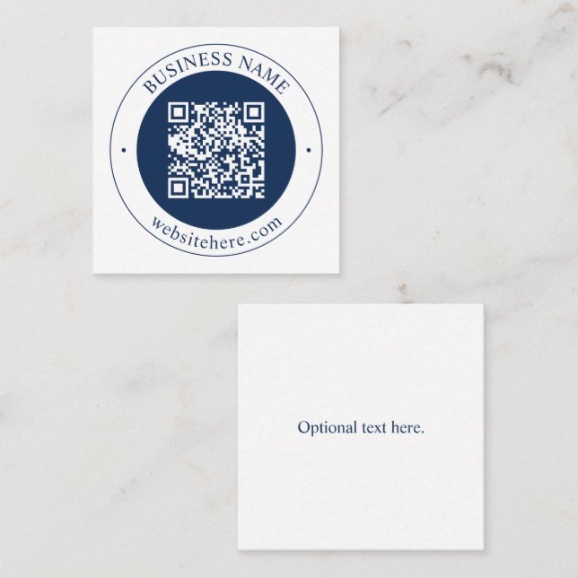 Customizable QR code & Text | Dark Navy Blue Square Business Card (Front/Back)