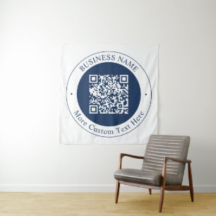 Customizable QR code & Text   Dark Navy Blue Tapestry