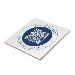 Customizable QR code & Text Dark Navy Blue Tile