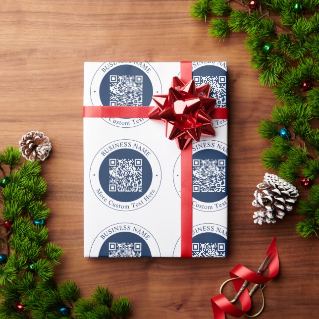 Customizable QR code & Text | Dark Navy Blue Wrapping Paper (Holiday Gift)