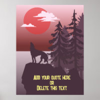 Customizable Quote Grey Wolf Howling Red Sunset