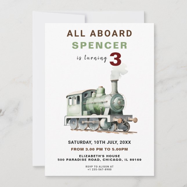 Customizable Railway-Themed Birthday Invitatation Invitation (Front)