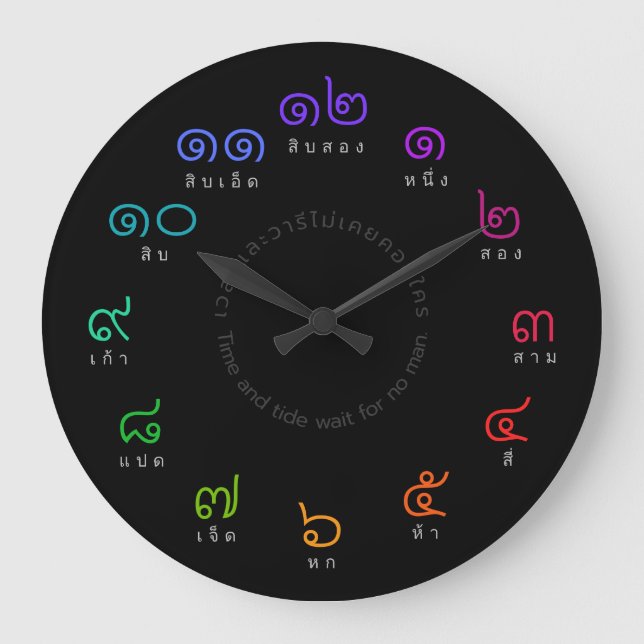 Customizable Rainbow Colour Thai Numbers Wall Cloc Large Clock (Front)