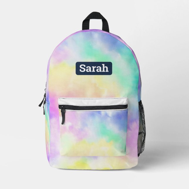 Customizable Rainbow Pastel Tie Dye Backpack (Front)