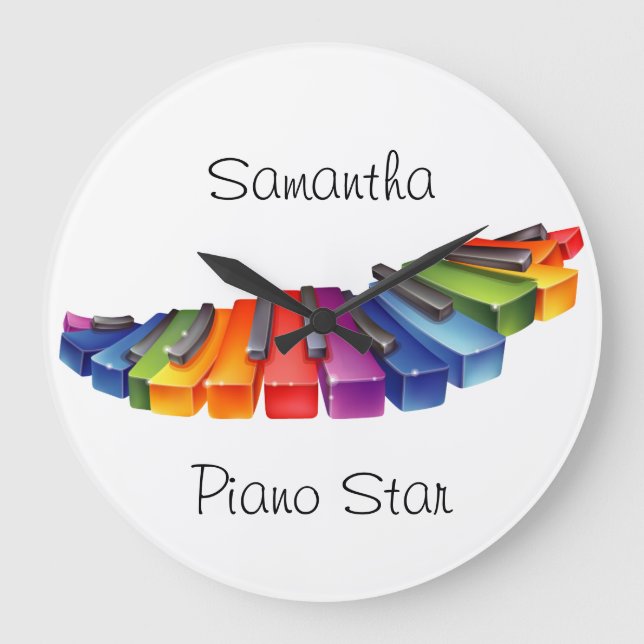Customizable Rainbow Piano Keys Large Clock (Front)