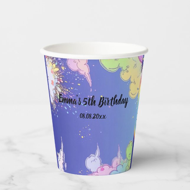 Customizable Rainbow Sky Birthday Party Decor Paper Cups (Front)