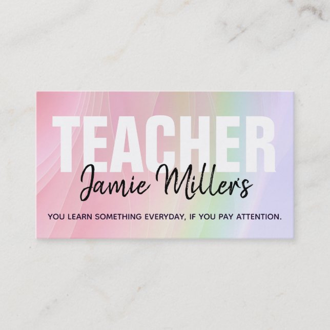 Customizable Rainbow Teacher Business Cards (Front)