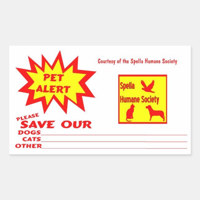 Customizable Rectangle Emergency Pet Alert Sticker (Front)