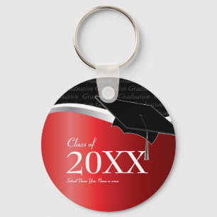 Customizable Red and Black Graduation Keychain