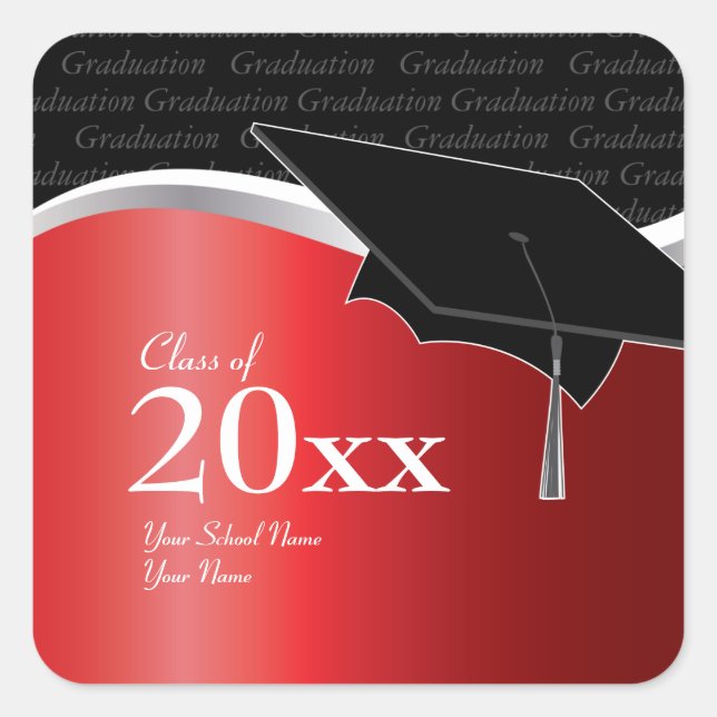 Customizable Red and Black Graduation Sticker (Front)