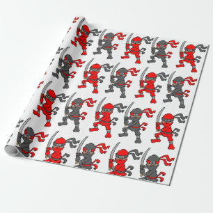 Customizable Red and Black Ninjas Design Wrapping Paper