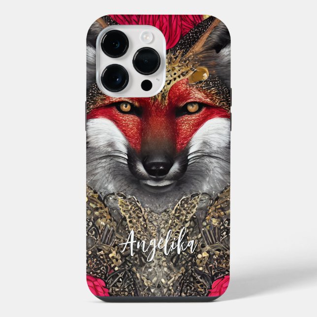 Customizable Red and Gold Fox Design iPhone Case (Back)