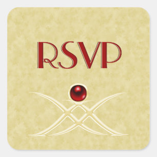 Customizable Red and Gold RSVP Stickers
