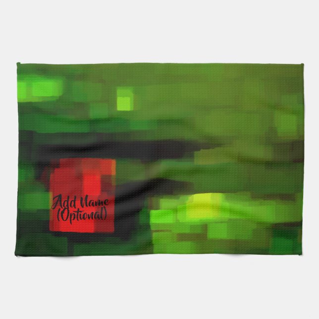 Customizable Red and Green Abstract Art Kitchen Towel (Horizontal)