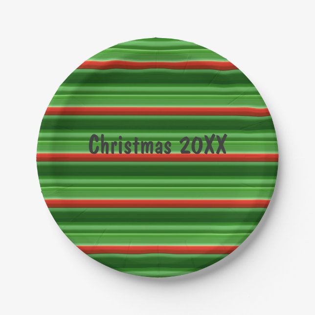 Customizable Red and Green Stripes Paper Plate (Front)