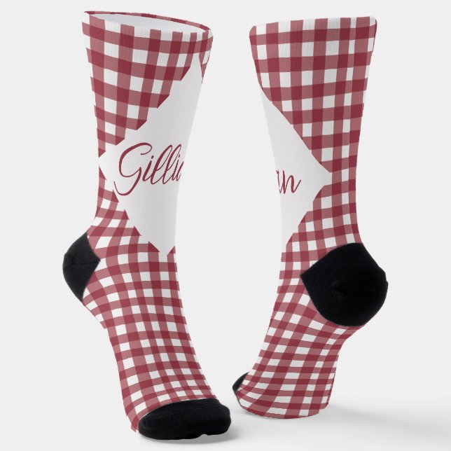 Customizable Red and White Checkers Crew Socks (Angled)