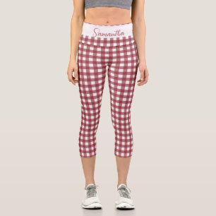 Customizable Red and White Checkers Pattern Capri Leggings