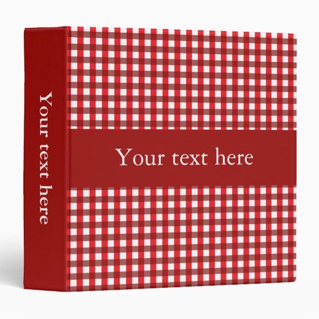 Customizable Red and White Gingham Pattern Binder (Front/Spine)