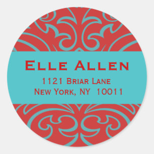 Customizable Red & Aqua Damask Stickers
