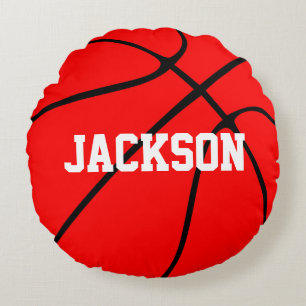 Customizable Red Basketball Round Throw Pillow