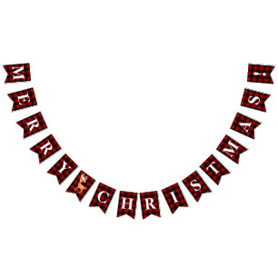 Customizable Red, Black Plaid Merry Christmas! Bunting Flags